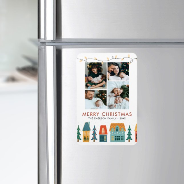 Retro Holiday House Card Magnet (Retro Holiday Houses with Photo Magnet Card)