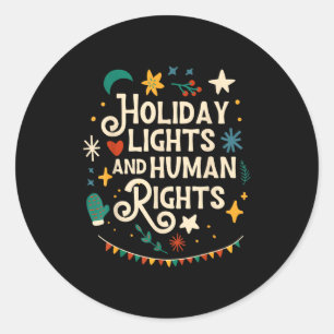 Retro Holiday Lights And Human Rights Suprters Chr Classic Round Sticker