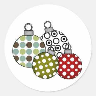 Retro Holiday Ornaments Classic Round Sticker