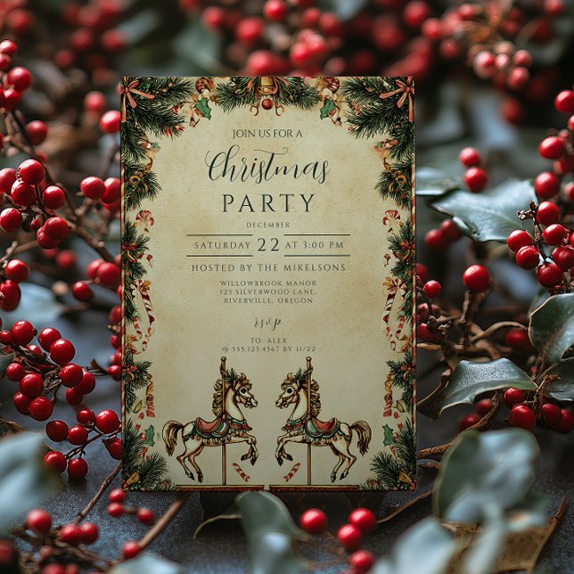 Retro Holiday Rocking Horse Christmas Invitation (Creator Uploaded)