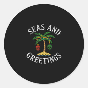 Retro Holiday Seasons Greetings Pirate Saying Crui Classic Round Sticker