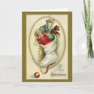 Retro Holiday Stocking with Toys Christmas Card