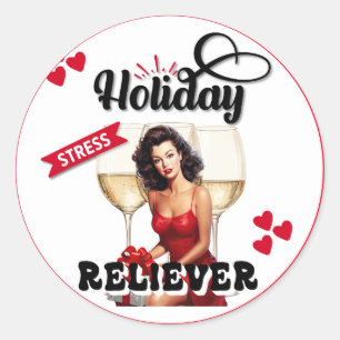 Retro Holiday Stress Reliever Pinup Classic Round Sticker
