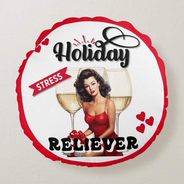 Retro Holiday Stress Reliever Pinup Round Cushion (Front)