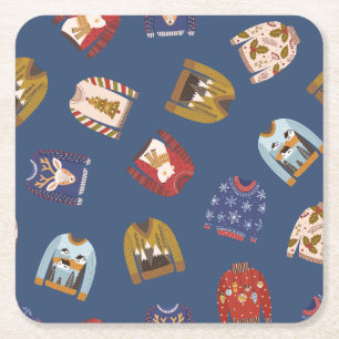 Retro Holiday Ugly Sweater Christmas Party Square Paper Coaster