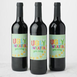 Retro Holiday Ugly Sweater Christmas Party Wine Label