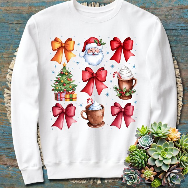 Retro Holidays Coquette Bow Christmas Santa Sweatshirt (Creator Uploaded)