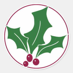 Retro Holly Berries I, Red Trim Classic Round Sticker
