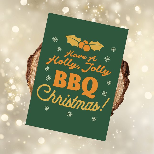 Retro Holly Jolly BBQ Christmas Photo Temp : Green Holiday Card (Creator Uploaded)