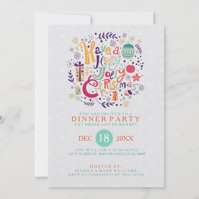 Retro Holly Jolly Christmas Dinner Invite (Back)