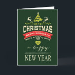 Retro Holly Jolly Christmas Typography | green Holiday Card<br><div class="desc">Cheery,  retro Christmas card full of holiday text in vintage typography with iconic reindeer,  heart and tree accents.  Matching wrapping paper also available. For questions or requests,  email: cheryl@cheryldanielsart.com/contact.  "Retro Holly Jolly Christmas" by Cheryl Daniels © 2013.</div>