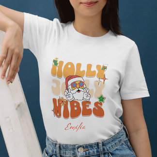 Retro Holly Jolly Vibes Brown Xmas Name Party Sweatshirt