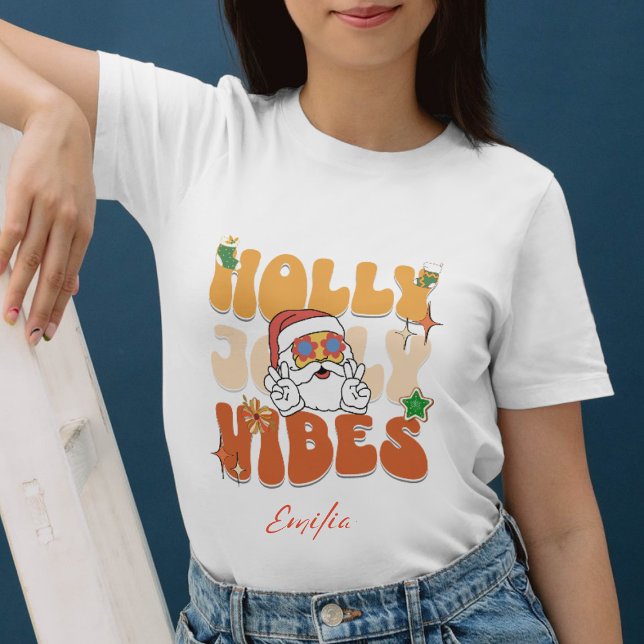 Retro Holly Jolly Vibes Brown Xmas Name Party Sweatshirt (Creator Uploaded)