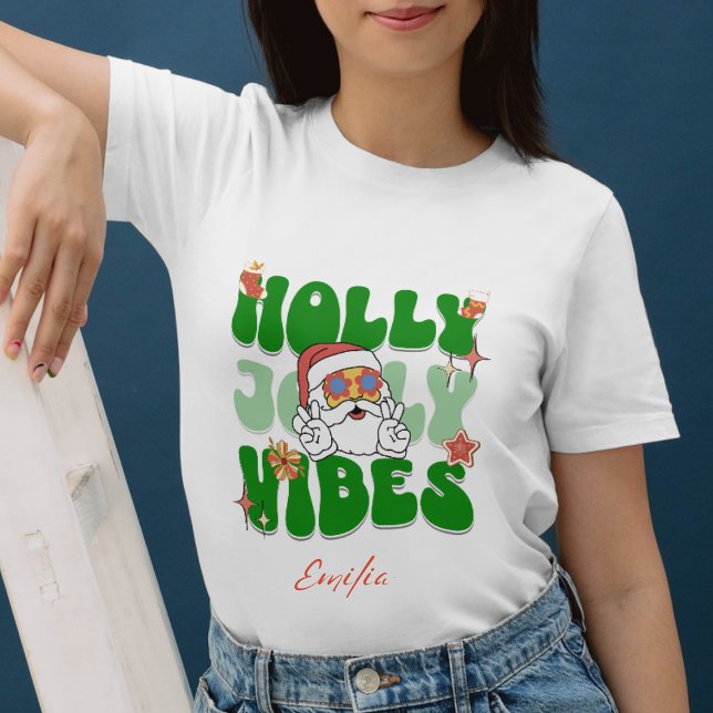 Retro Holly Jolly Vibes Green Xmas Name Party Sweatshirt (Creator Uploaded)