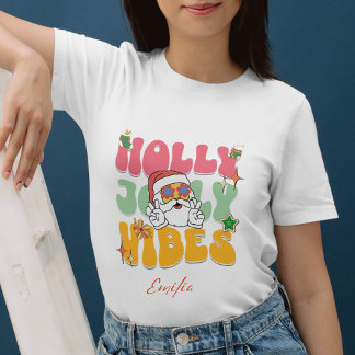 Retro Holly Jolly Vibes Pink Xmas Name Party Sweatshirt