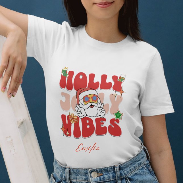 Retro Holly Jolly Vibes Red Xmas Name Party Sweatshirt (Creator Uploaded)