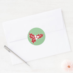 Retro Holly Leaves and Berries Holiday Stickers
