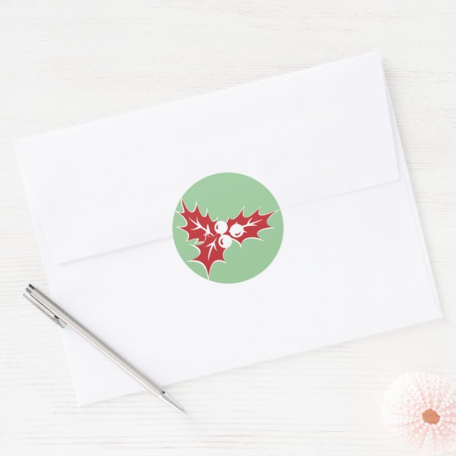 Retro Holly Leaves and Berries Holiday Stickers (Envelope)