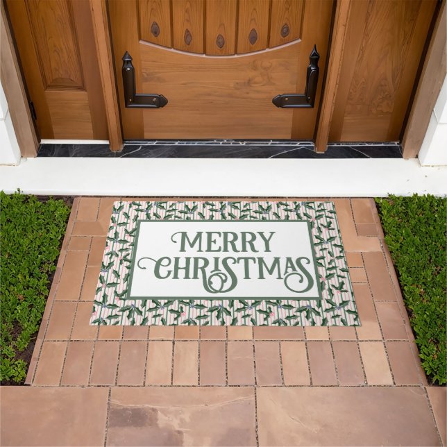 Retro Holly Merry Christmas Doormat (Outdoor)