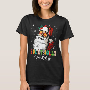 Retro Holly Xmas Jolly Vibes Santa Claus Merry Chr T-Shirt