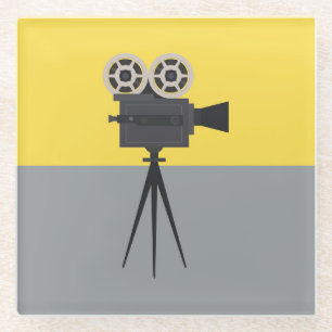 Retro Hollywood Camera Colorblock Glass Coaster