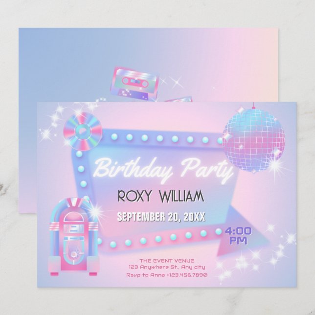 Retro holo disco birthday invitation (Front/Back)
