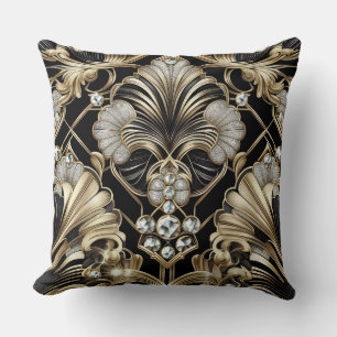 Retro Home Accents Black and Gold Art Deco Cushion