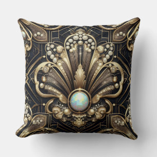 Retro Home Accents Black and Gold Art Deco Cushion
