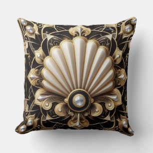 Retro Home Accents Black and Gold Art Deco Cushion