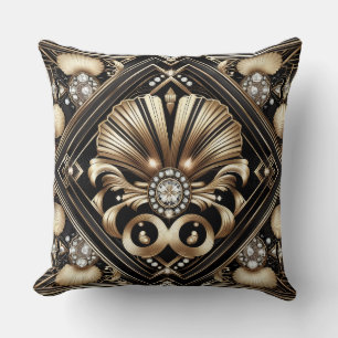 Retro Home Accents Black and Gold Art Deco Cushion