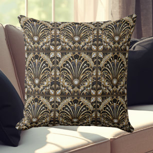 Retro Home Accents Black and Gold Art Deco Cushion