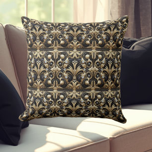 Retro Home Accents Black and Gold Art Deco Cushion