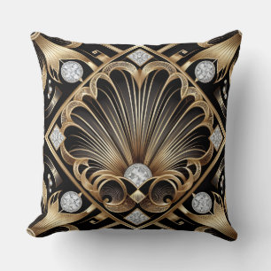 Retro Home Accents Black and Gold Art Deco Cushion