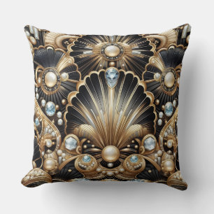 Retro Home Accents Black and Gold Art Deco Cushion
