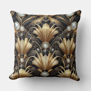 Retro Home Accents   Black and Gold Art Deco Cushion