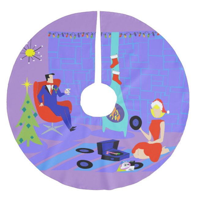 Retro Home for the Holidays Christmas Tree Skirt (Front)