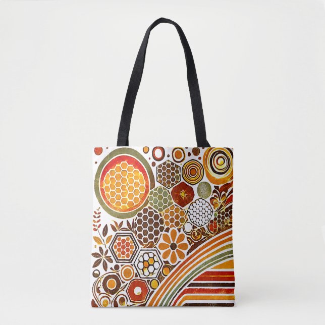 Retro Honeycomb Tote Bag | Bee Design (Front)