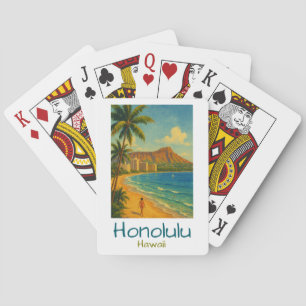 Retro Honolulu Hawaii Waikiki Beach Playing Cards
