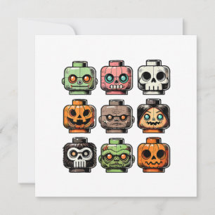Retro Horror Bricks Head Scary Halloween Mask Invitation