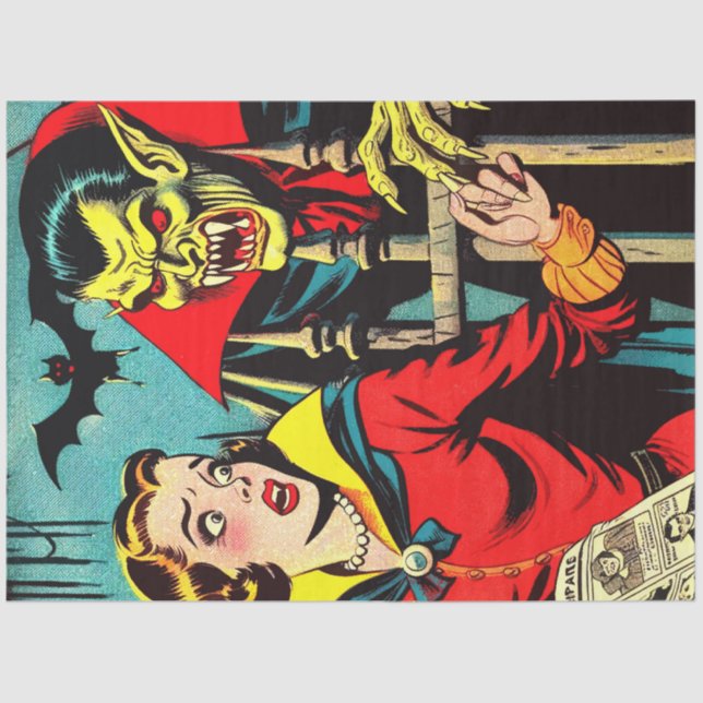 Retro Horror Vampire Comics Tissue Paper (Front)