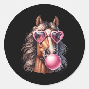 Retro Horse Blowing Bubble Gum With Sungles Horse  Classic Round Sticker
