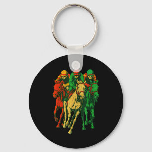 Retro horse racing outfit dynamic race scene derby key ring