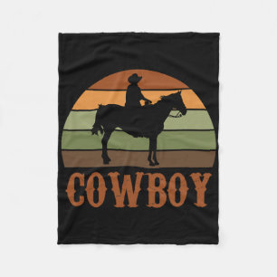 Retro Horseback Riding Rodeo Western Horse Cowboy  Fleece Blanket