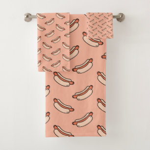 Retro Hot Dog Seamless Pattern Bath Towel Set
