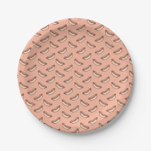 Retro Hot Dog Seamless Pattern Paper Plate