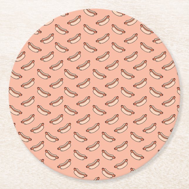 Retro Hot Dog Seamless Pattern Round Paper Coaster (Front)