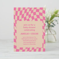 Retro Hot Pink Abstract Checkerboard Baby Shower
