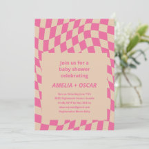 Retro Hot Pink Abstract Checkerboard Baby Shower