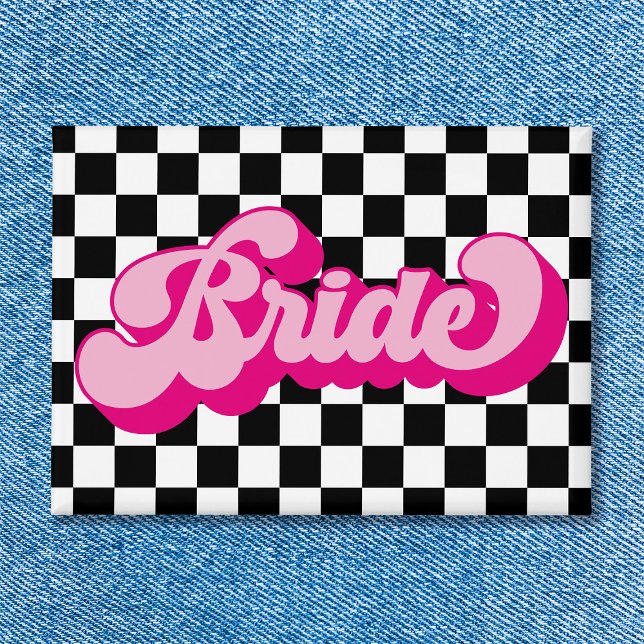 Retro Hot Pink Bride Bachelorette Party (Retro Hot Pink Bride Bachelorette Party Button)