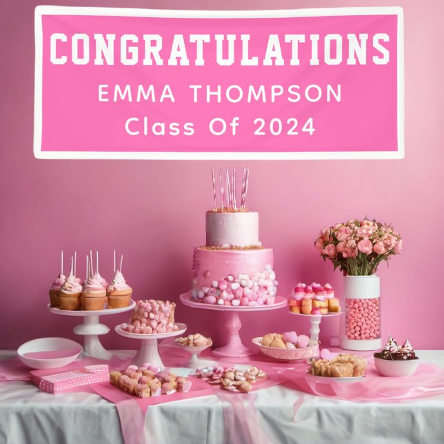 Retro Hot Pink Class Of 2024 Graduation Banner (Creator Uploaded)